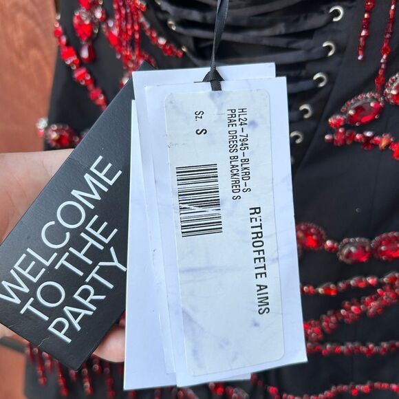 RETROFETE Prae Black Red Crystal Bustier Corset Embellished Dress size small NWT - Picture 9 of 13